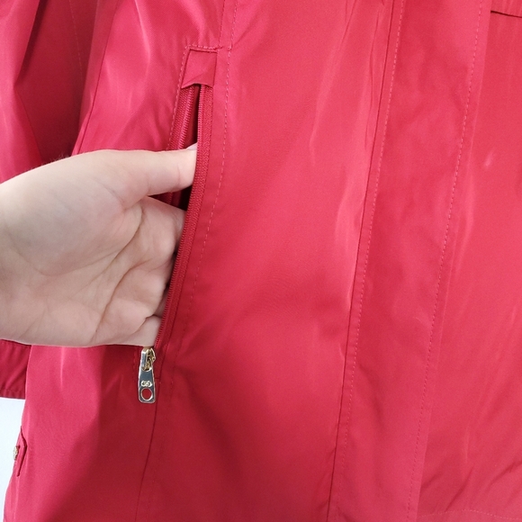 Cole Haan Packable Hooded Rain Jacket Women Red XS Back Bow Long Coat Valentines - Picture 8 of 15